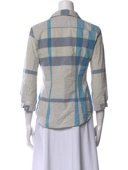 Burberry Brit Plaid Print Three-Quarter Sleeve Button-Up Top