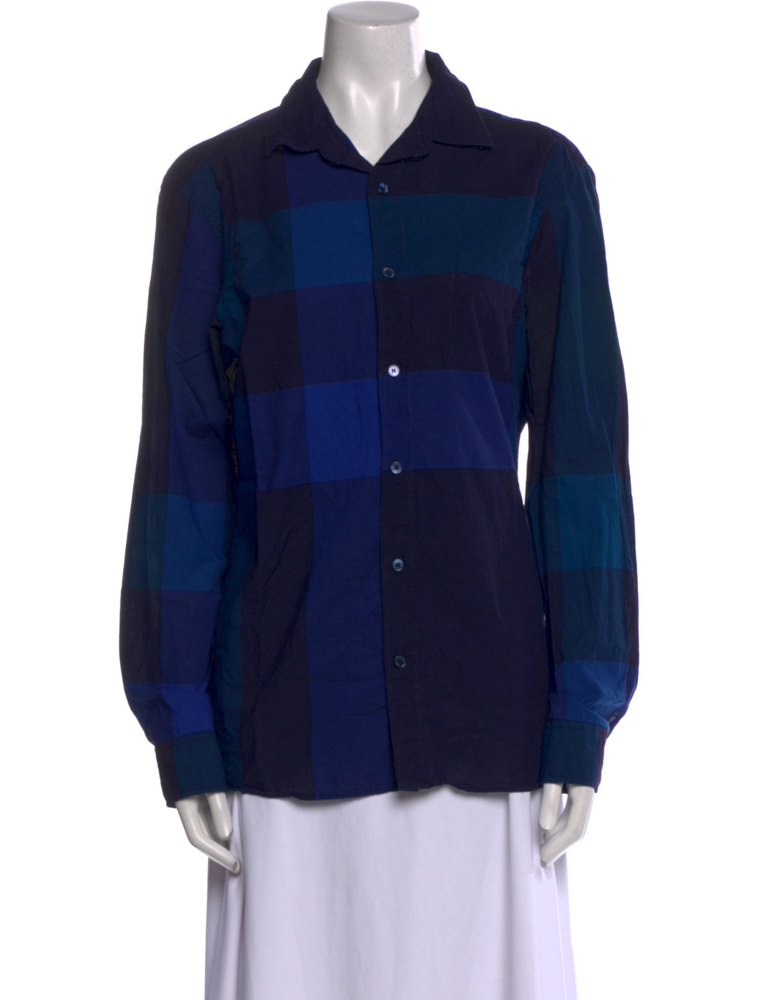 Burberry Brit Plaid Print Long Sleeve Button-Up Top