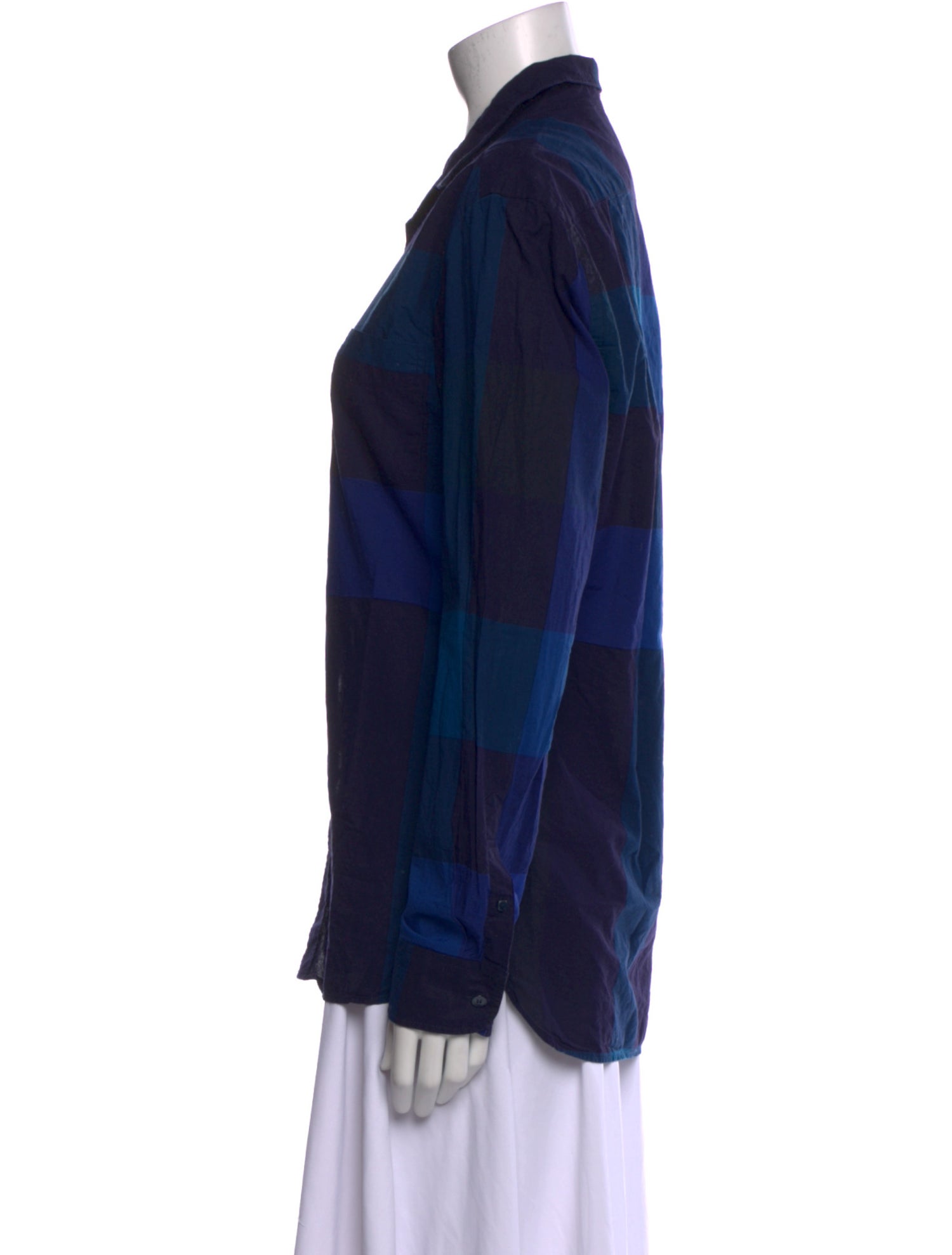 Burberry Brit Plaid Print Long Sleeve Button-Up Top