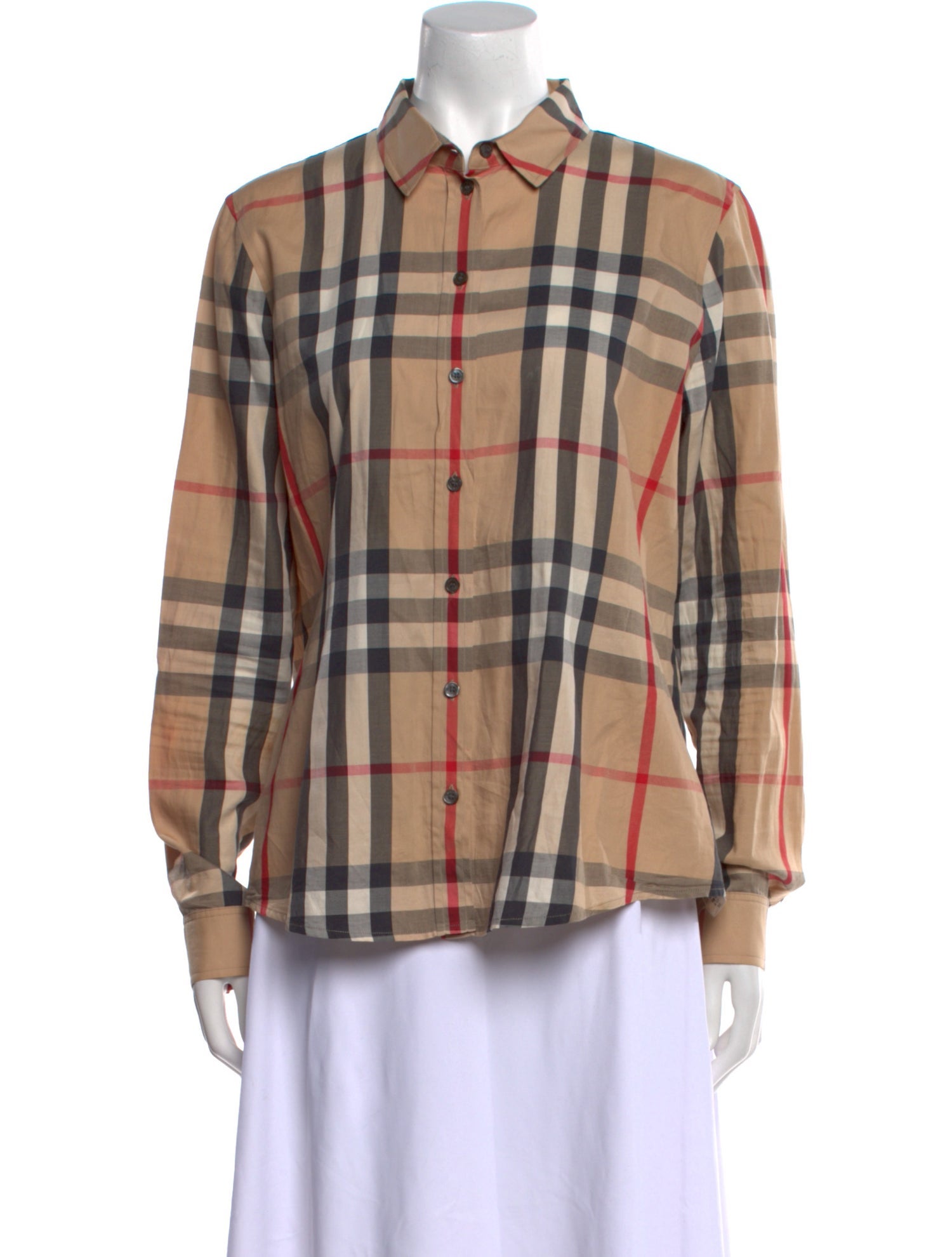 Burberry Brit Plaid Print Long Sleeve Button-Up Top