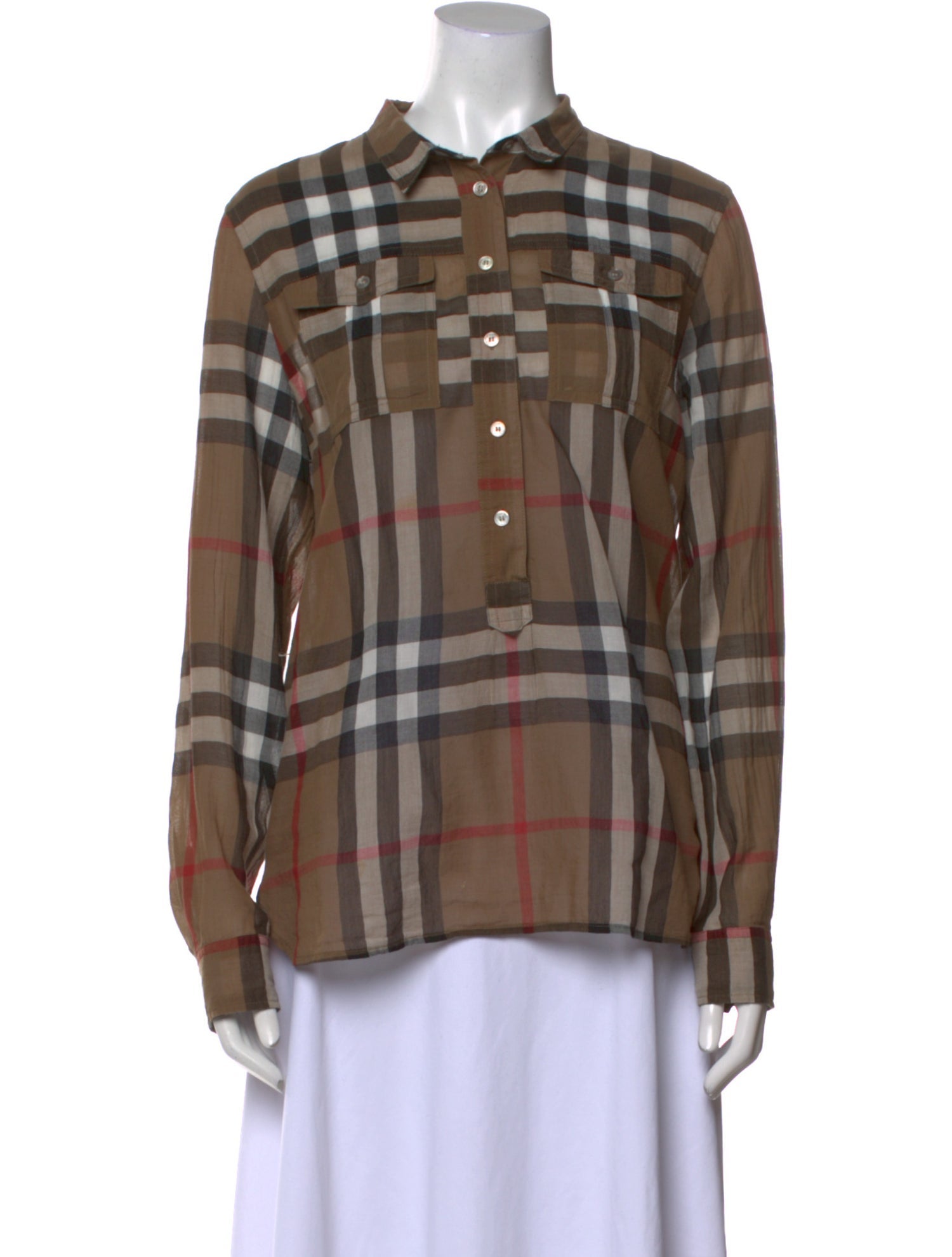 Burberry Brit Plaid Print Long Sleeve Button-Up Top
