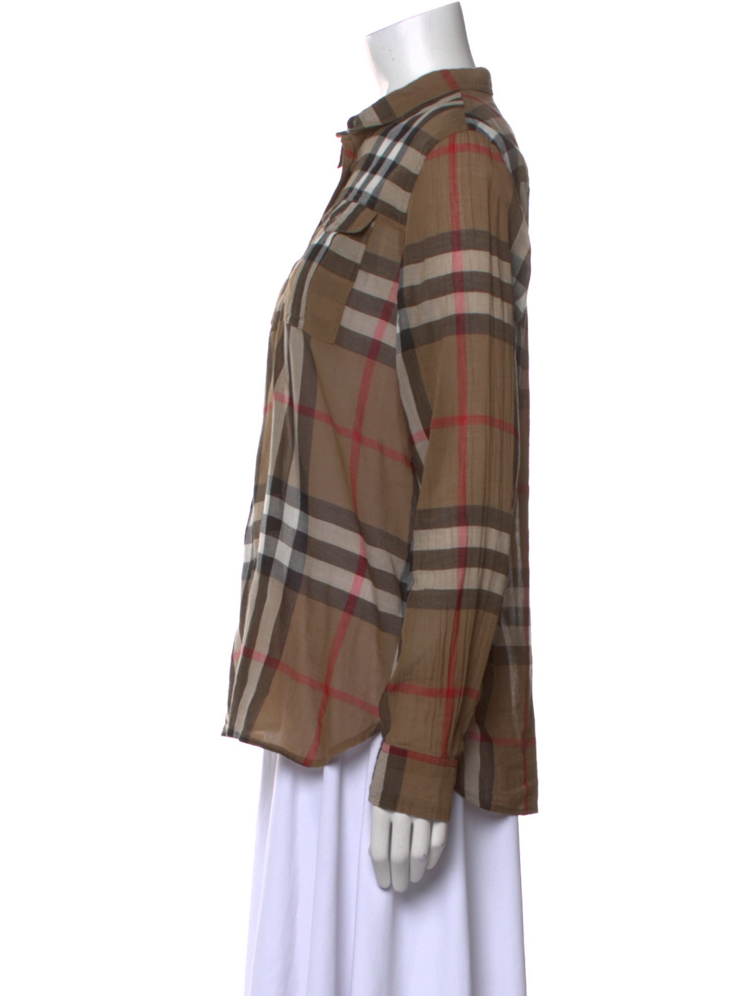 Burberry Brit Plaid Print Long Sleeve Button-Up Top