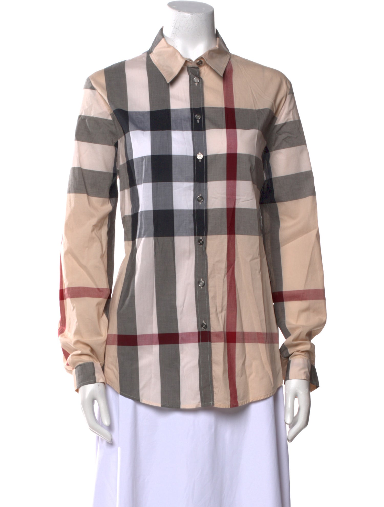 Burberry Brit Plaid Print Long Sleeve Button-Up Top