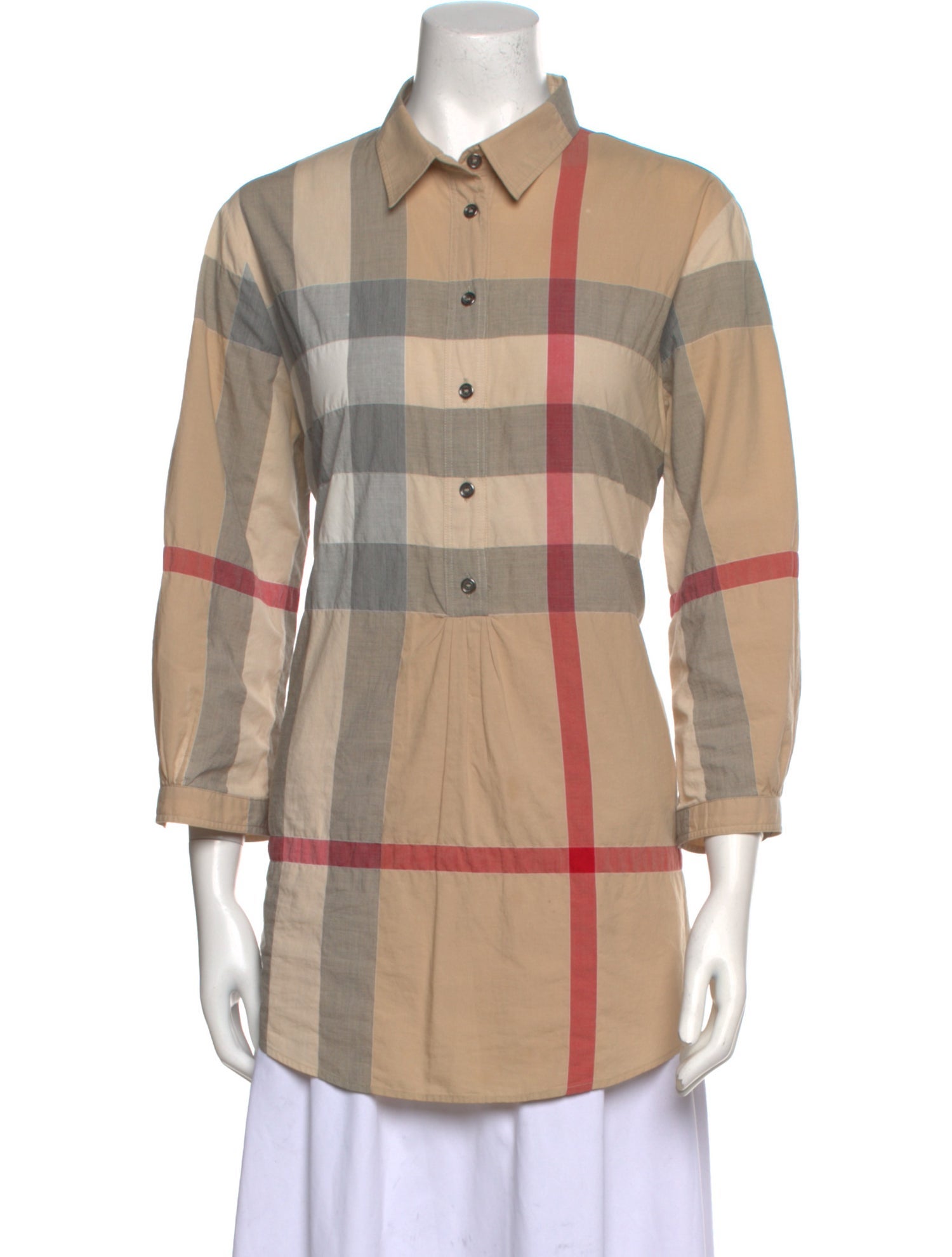 Burberry Brit Plaid Print Three-Quarter Sleeve Tunic