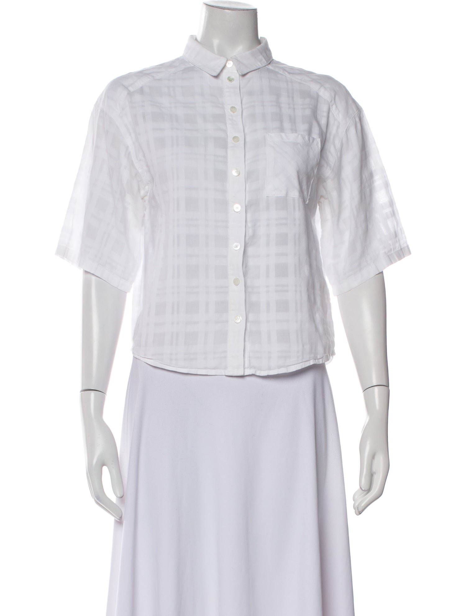 Burberry Brit Plaid Print Three-Quarter Sleeve Button-Up Top