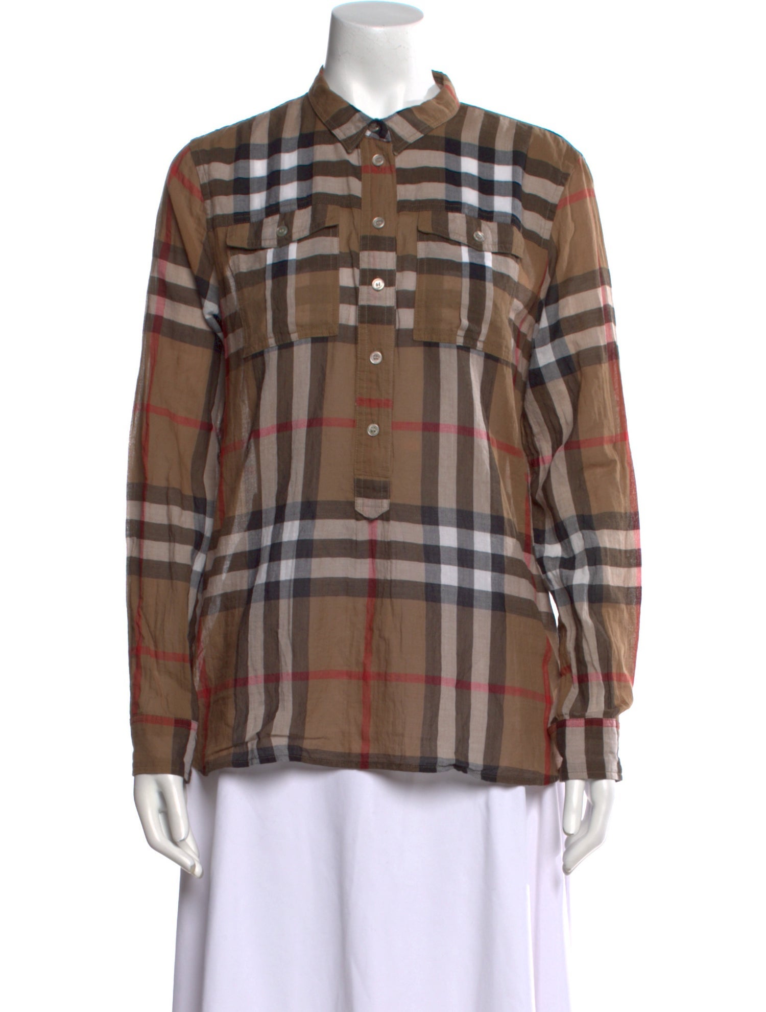 Burberry Brit Plaid Print Long Sleeve Button-Up Top