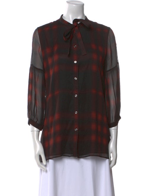 Burberry Brit Silk Plaid Print Button-Up Top