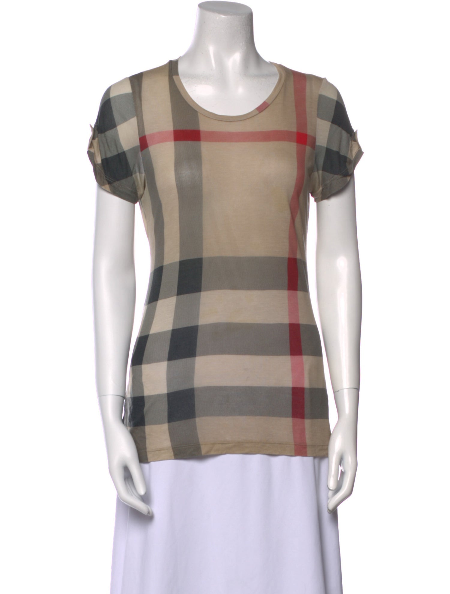Burberry Brit Plaid Print Scoop Neck T-Shirt