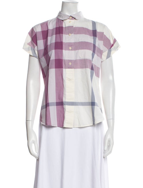 Burberry Brit Plaid Print Short Sleeve Button-Up Top