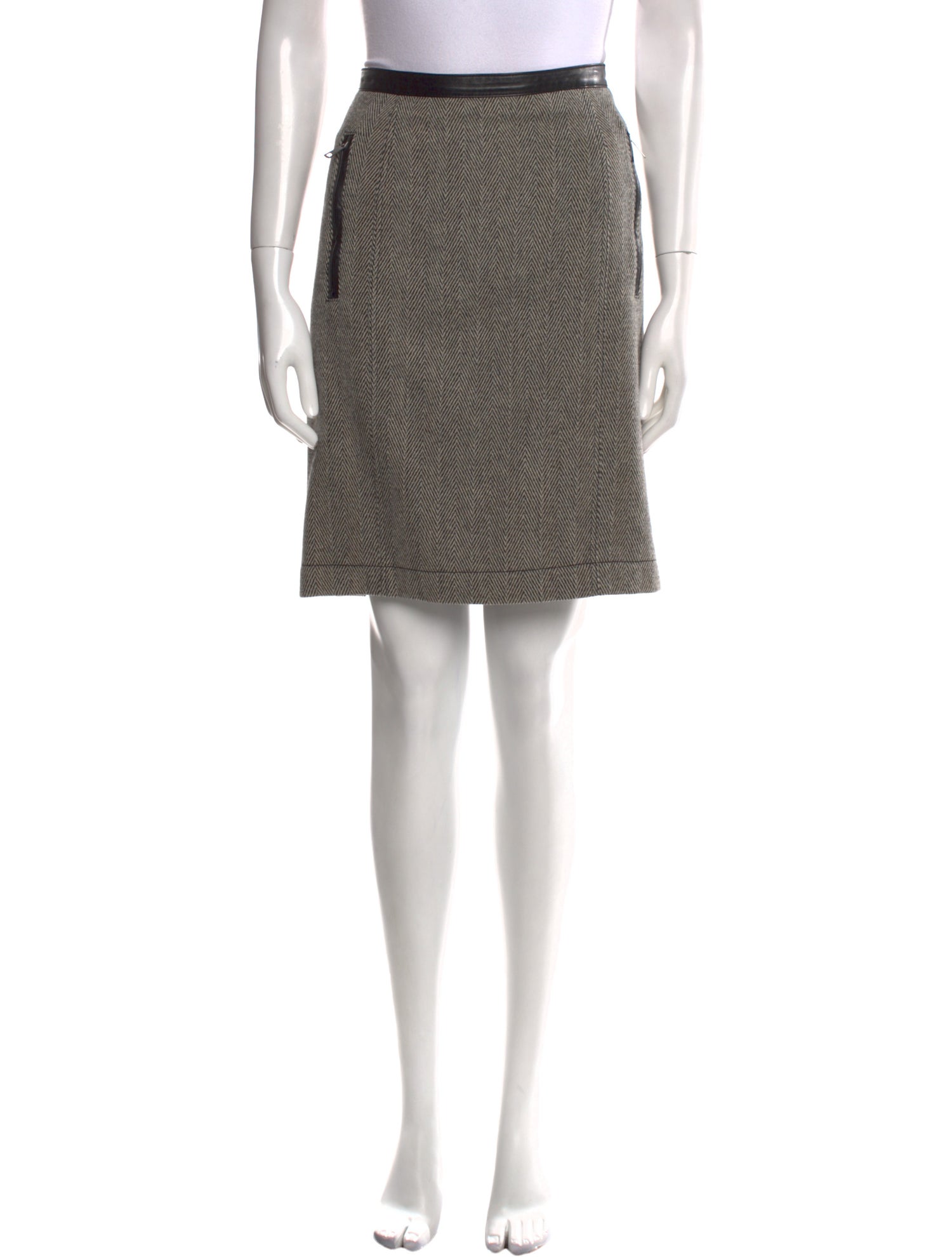 Burberry Brit Leather Trim Embellishment Knee-Length Skirt