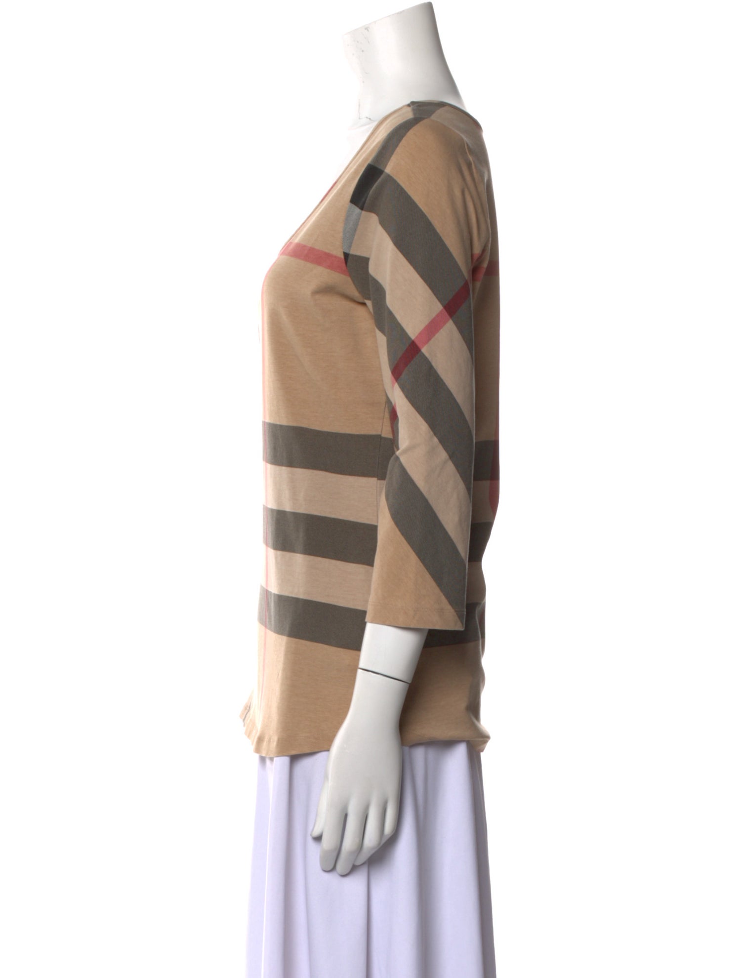 Burberry Brit Plaid Print Scoop Neck Top