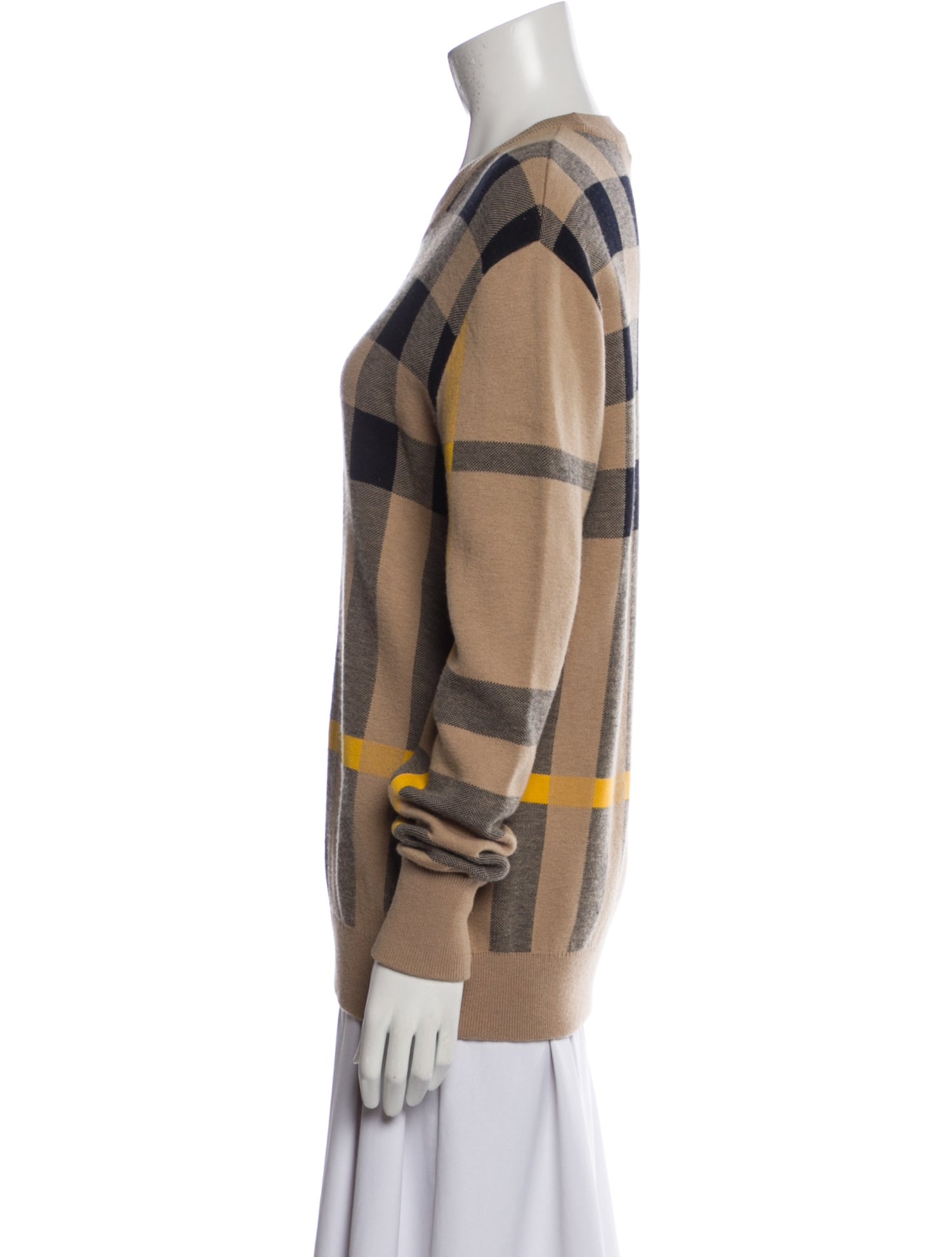 Burberry Brit Plaid Print Crew Neck Sweater