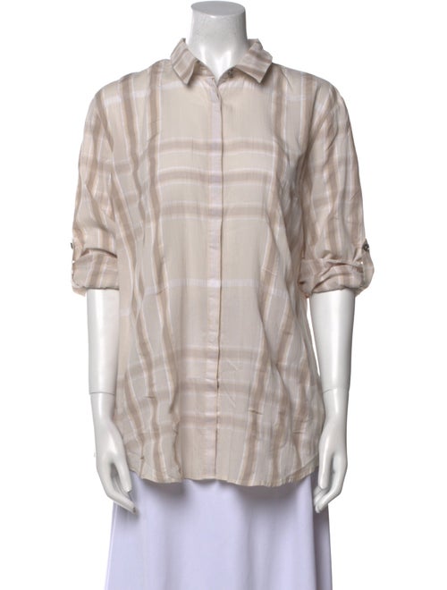 Burberry Brit Plaid Print Short Sleeve Button-Up Top