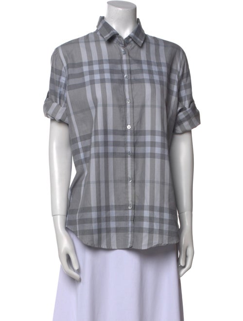 Burberry Brit Plaid Print Short Sleeve Button-Up Top