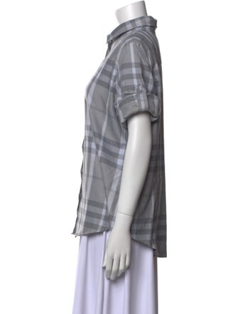 Burberry Brit Plaid Print Short Sleeve Button-Up Top