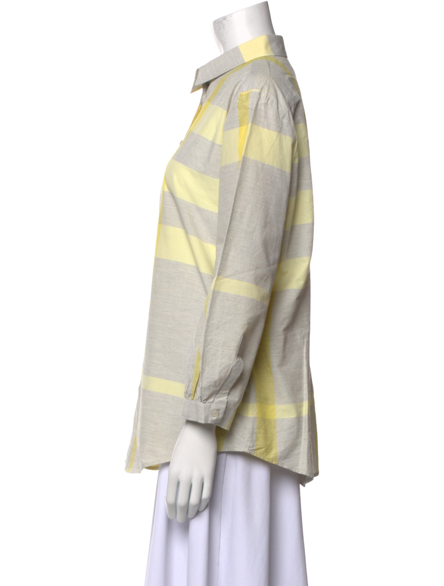 Burberry Brit Plaid Print Three-Quarter Sleeve Button-Up Top