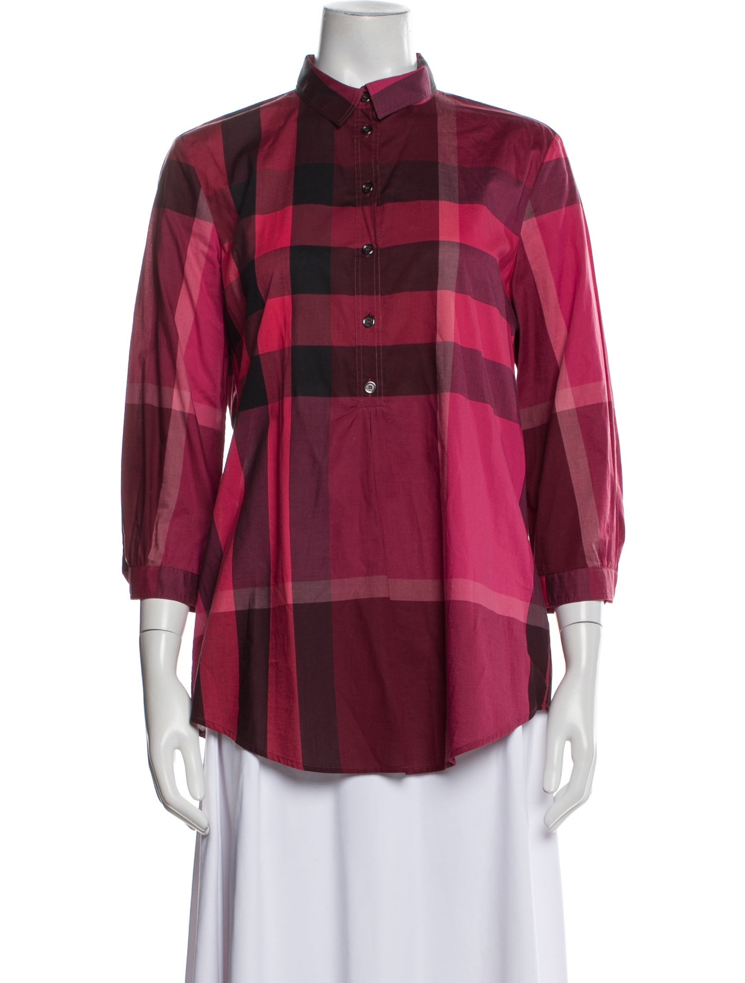 Burberry Brit Plaid Print Three-Quarter Sleeve Blouse