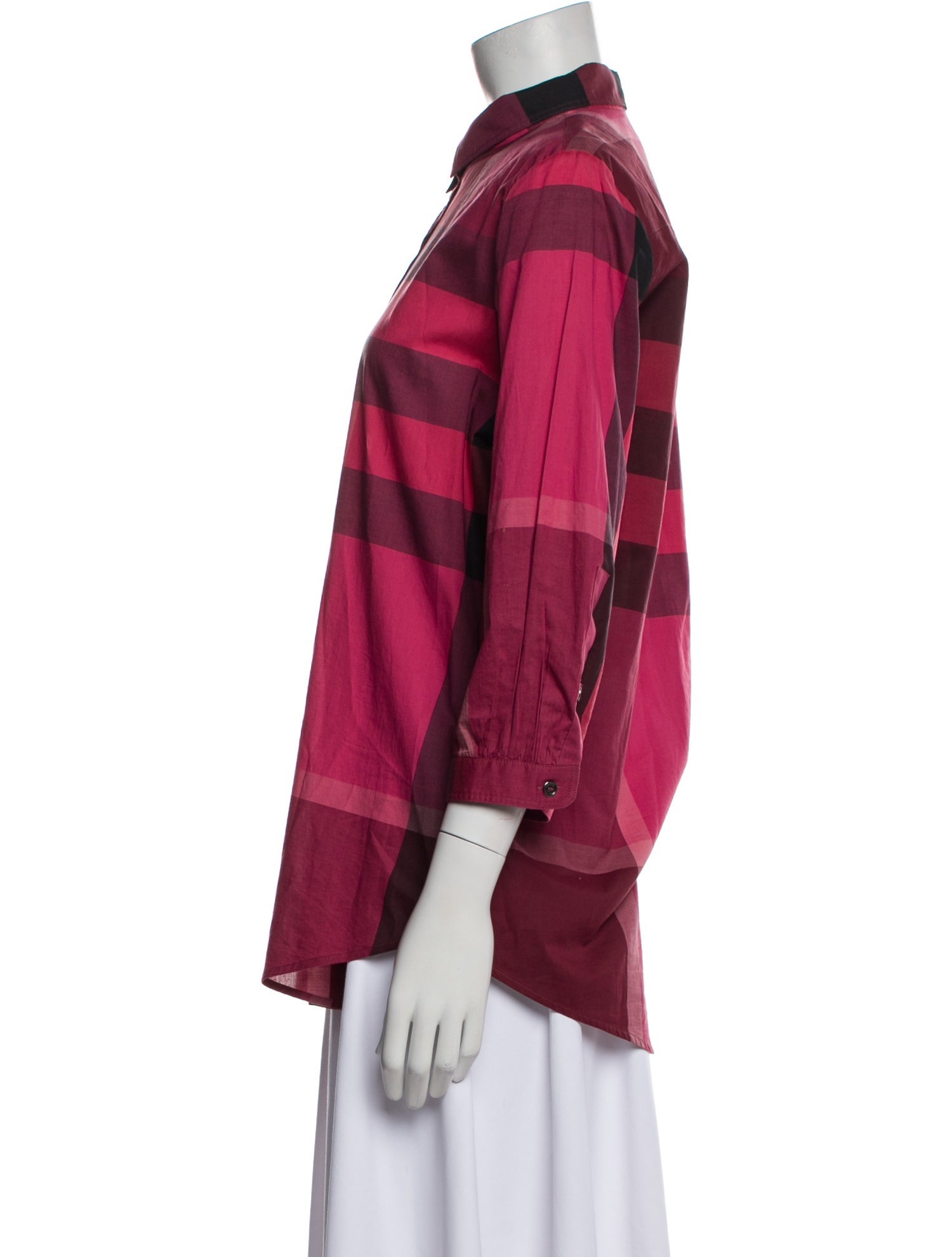 Burberry Brit Plaid Print Three-Quarter Sleeve Blouse