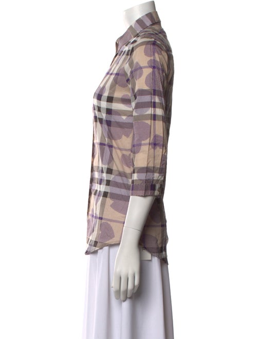 Burberry Brit Plaid Print Three-Quarter Sleeve Button-Up Top