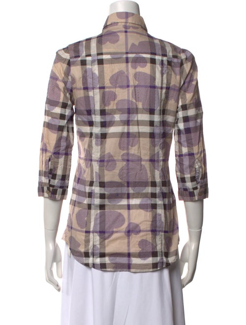 Burberry Brit Plaid Print Three-Quarter Sleeve Button-Up Top