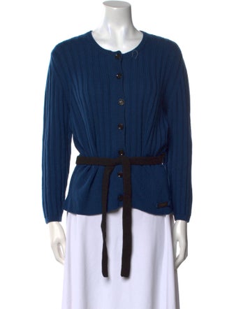 Burberry Brit Merino Wool Crew Neck Button-Up Top