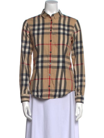Burberry Brit Plaid Print Long Sleeve Button-Up Top