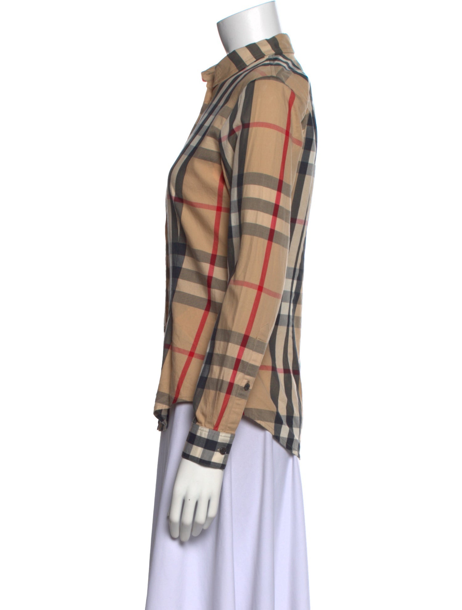 Burberry Brit Plaid Print Long Sleeve Button-Up Top