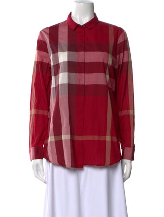 Burberry Brit Plaid Print Long Sleeve Button-Up Top