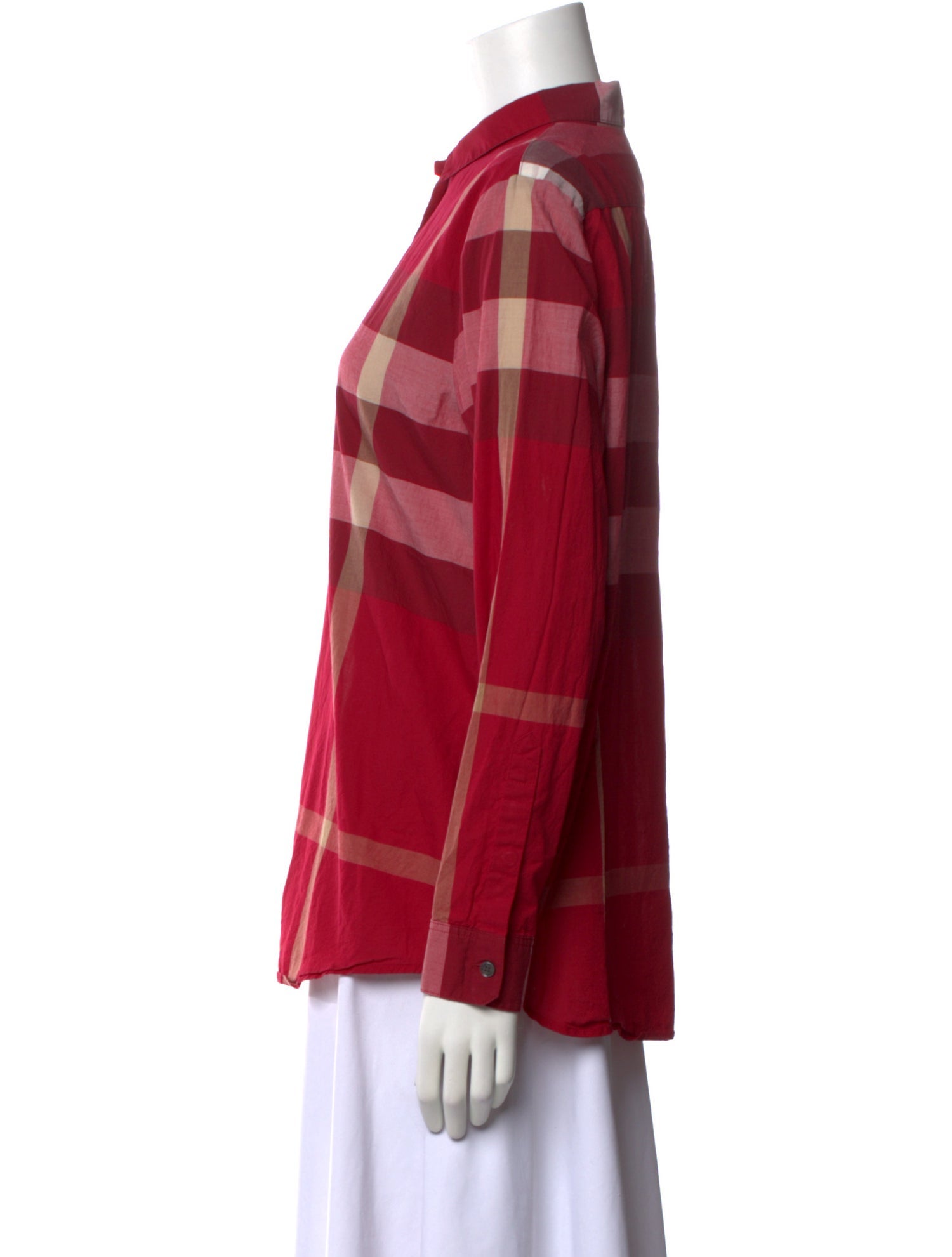 Burberry Brit Plaid Print Long Sleeve Button-Up Top