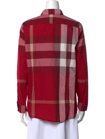 Burberry Brit Plaid Print Long Sleeve Button-Up Top
