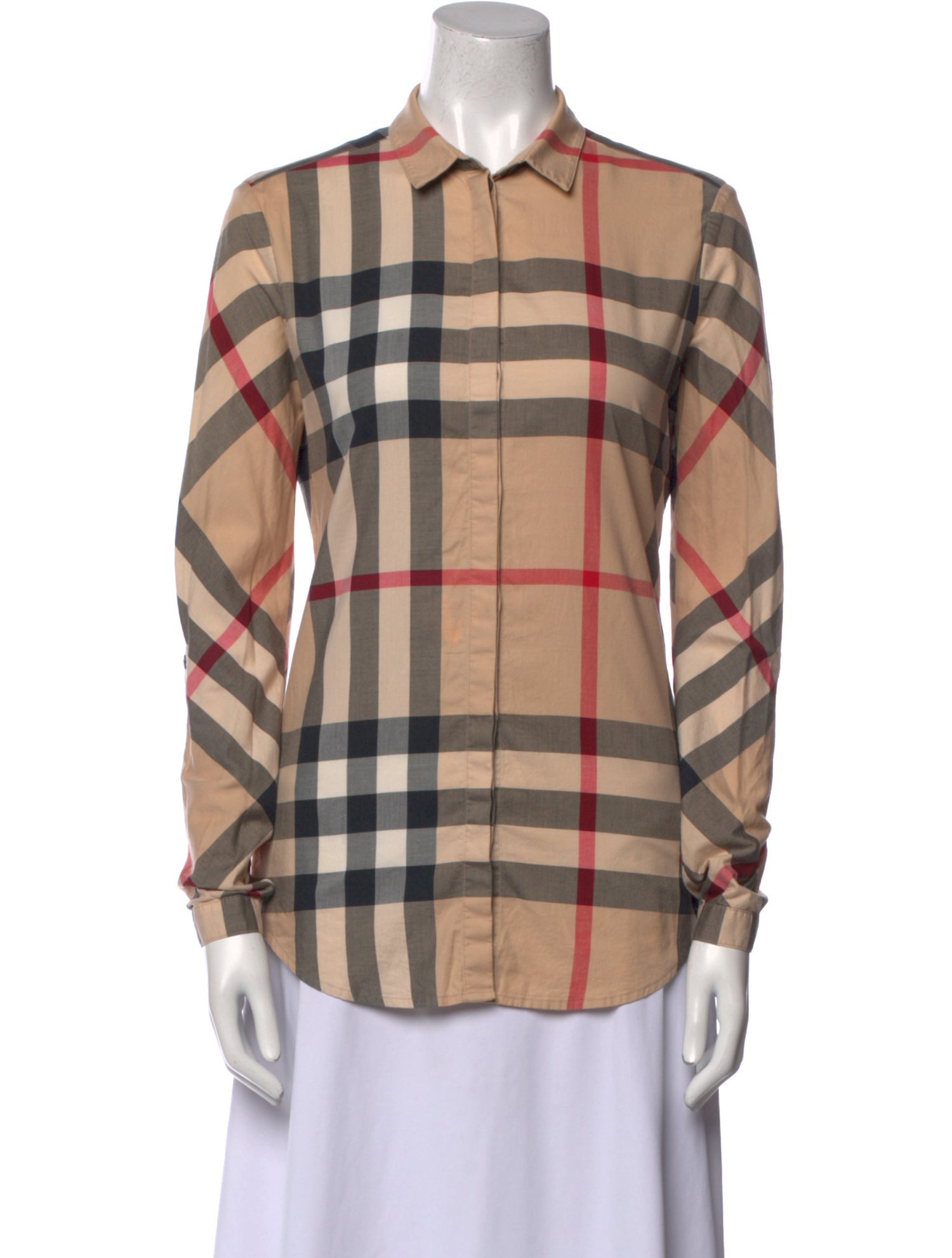 Burberry Brit Plaid Print Long Sleeve Button-Up Top