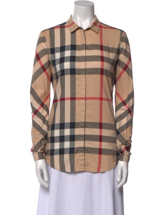 Burberry Brit Plaid Print Long Sleeve Button-Up Top