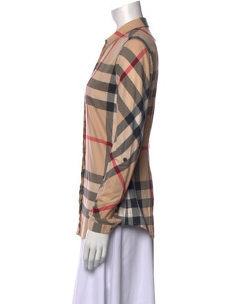 Burberry Brit Plaid Print Long Sleeve Button-Up Top