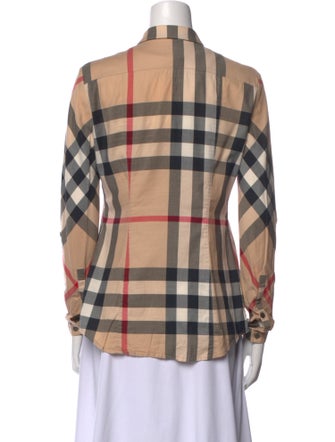 Burberry Brit Plaid Print Long Sleeve Button-Up Top