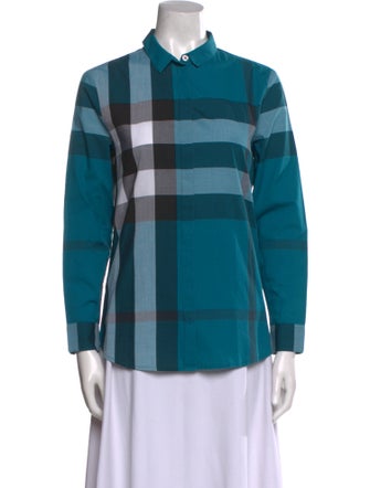 Burberry Brit Plaid Print Long Sleeve Button-Up Top