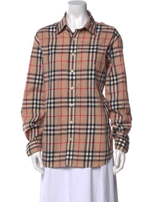 Burberry Brit Plaid Print Long Sleeve Button-Up Top