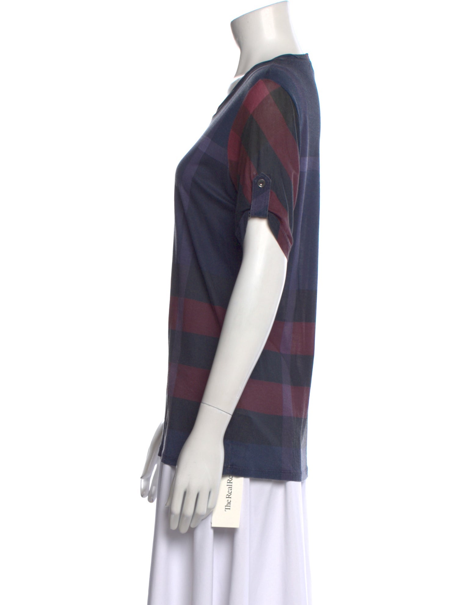 Burberry Brit Plaid Print Scoop Neck T-Shirt