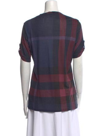 Burberry Brit Plaid Print Scoop Neck T-Shirt
