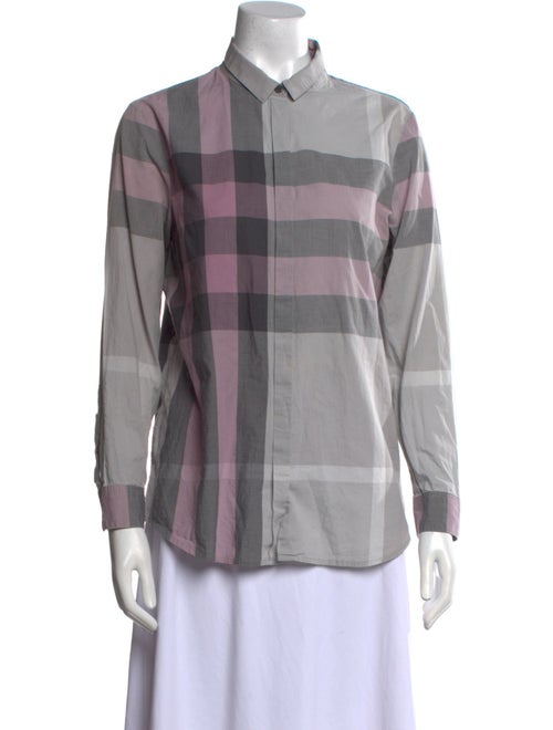 Burberry Brit Plaid Print Long Sleeve Button-Up Top