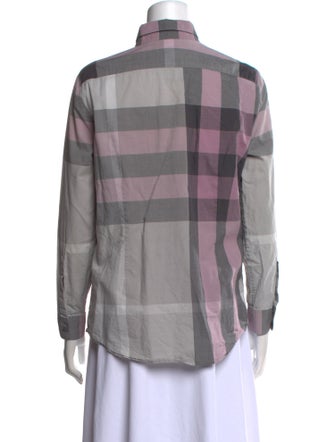 Burberry Brit Plaid Print Long Sleeve Button-Up Top