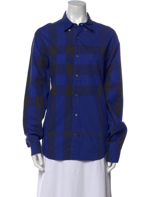 Burberry Brit Plaid Print Long Sleeve Button-Up Top