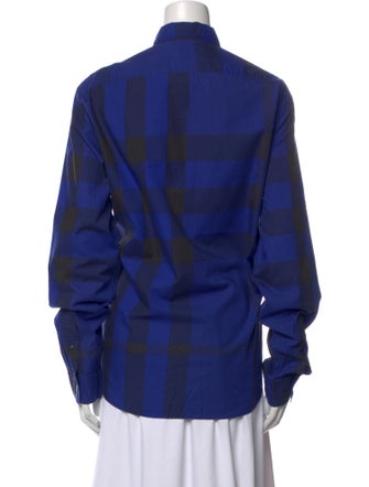 Burberry Brit Plaid Print Long Sleeve Button-Up Top