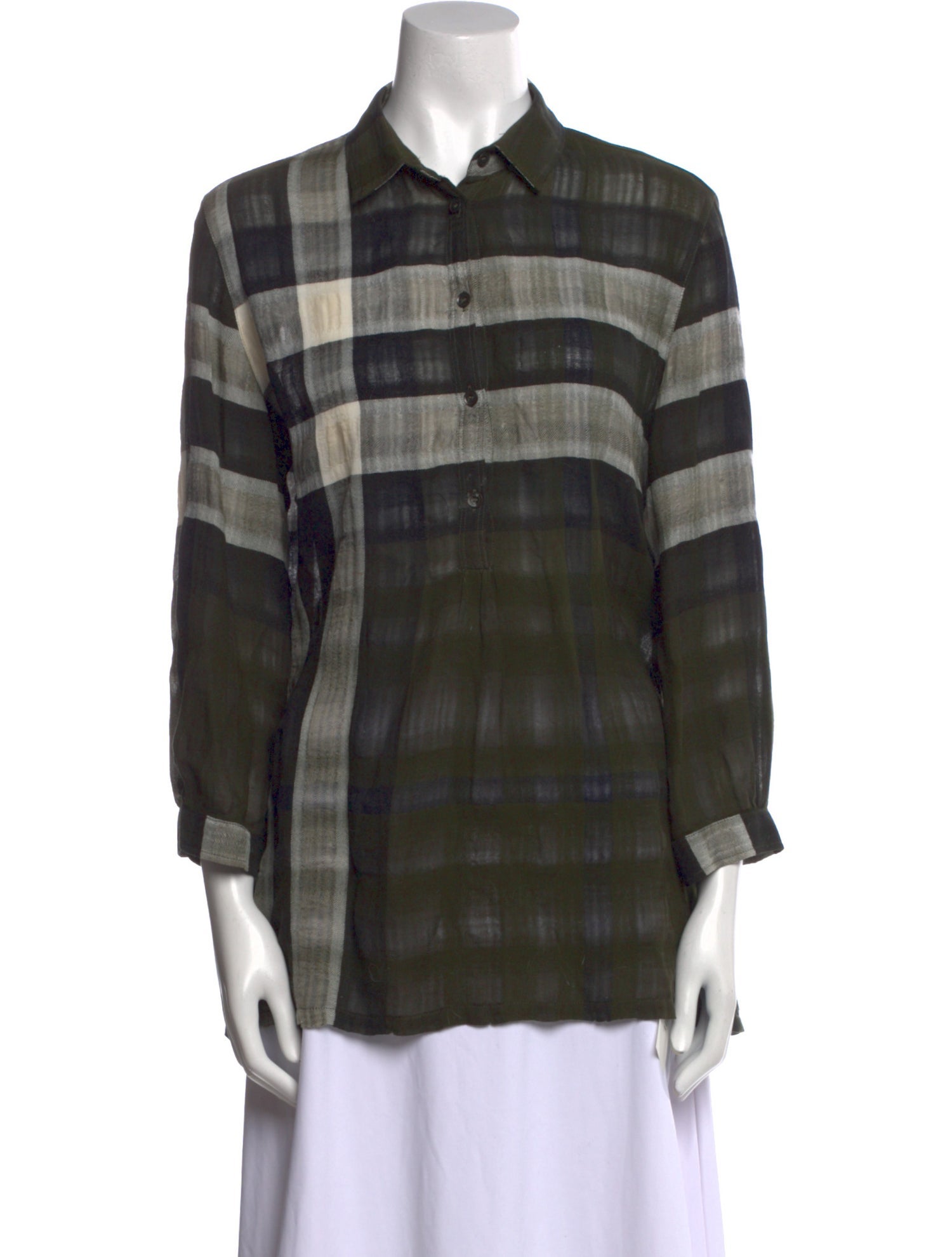 Burberry Brit Plaid Print Long Sleeve Button-Up Top
