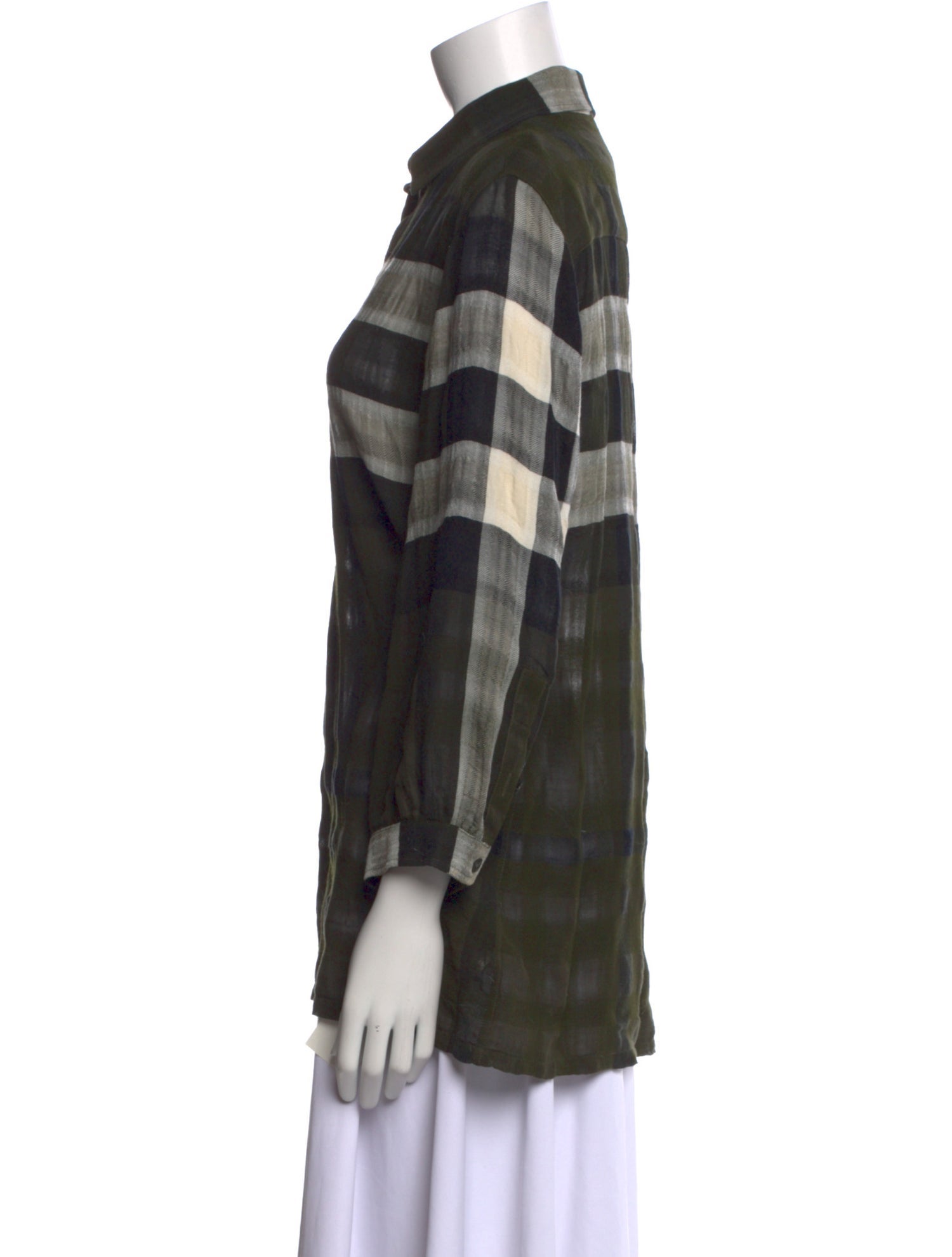 Burberry Brit Plaid Print Long Sleeve Button-Up Top