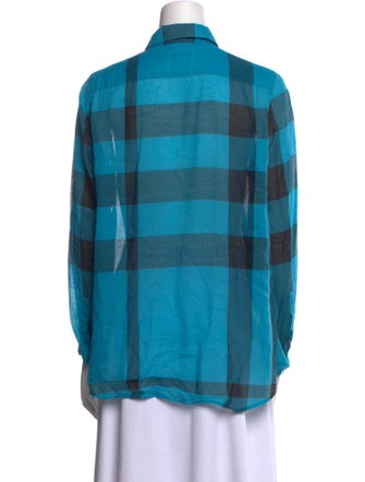 Burberry Brit Plaid Print Long Sleeve Button-Up Top