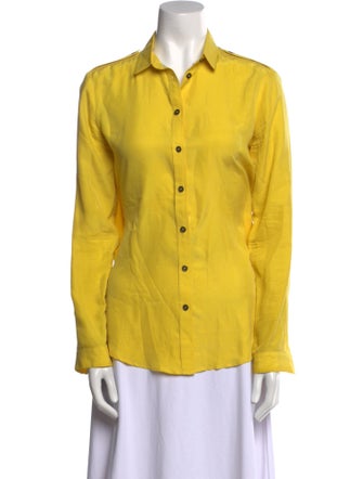 Burberry Brit Silk Long Sleeve Button-Up Top