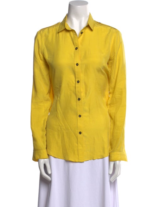 Burberry Brit Silk Long Sleeve Button-Up Top