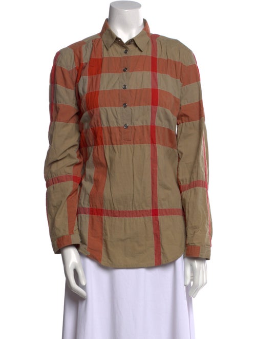 Burberry Brit Plaid Print Long Sleeve Button-Up Top
