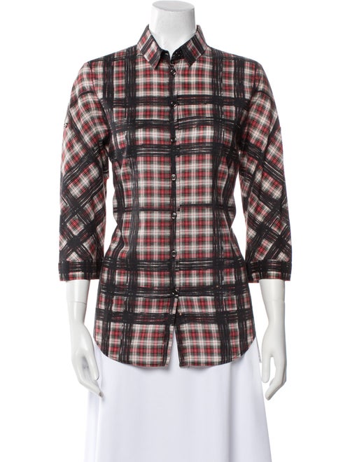 Burberry Brit Plaid Print Three-Quarter Sleeve Button-Up Top