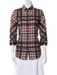 Burberry Brit Plaid Print Three-Quarter Sleeve Button-Up Top